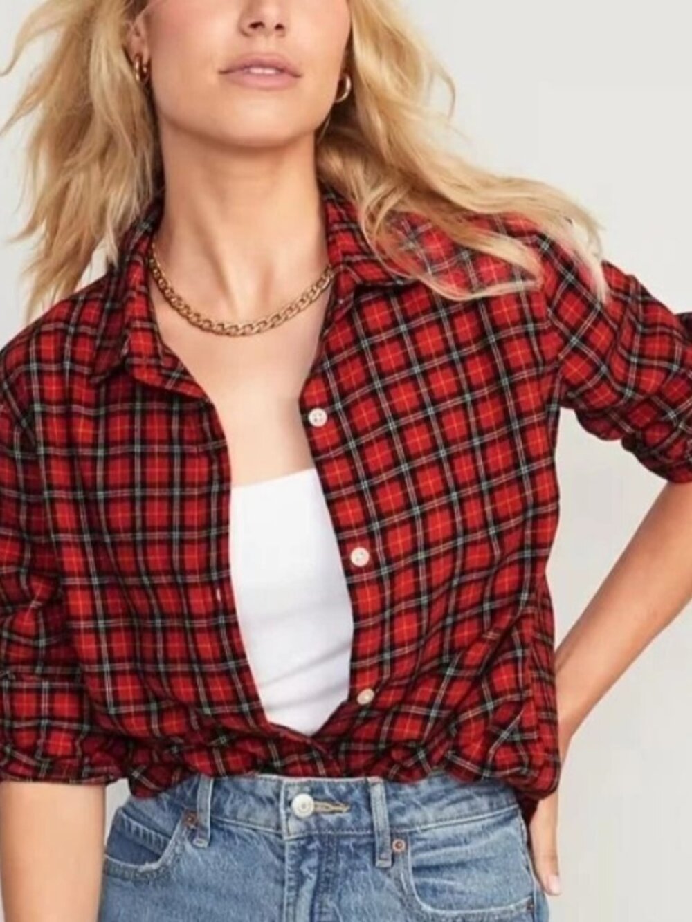OLD NAVY Classic Flannel Shirt - Red/Black Plaid
